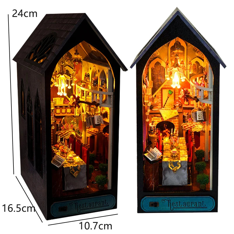 DIY Book Nook Kit Miniature Doll House With LED Light 3D Puzzle Model Building Wooden Bookshelf Bookend Toy Adults Birthday Gift