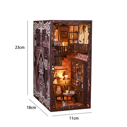 DIY Book Nook Kit Miniature Doll House With LED Light 3D Puzzle Model Building Wooden Bookshelf Bookend Toy Adults Birthday Gift